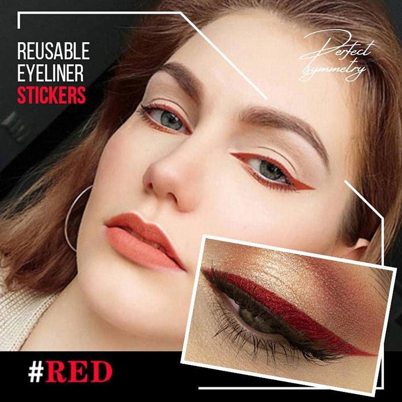 زيرون، 6 أزواج من ملصقات المكياج القابلة لإعادة الاستخدام، ملصقات لاصقة للعيون، عيون قطة جذابة فورية بتصاميم متنوعة (أسود) - Image 3